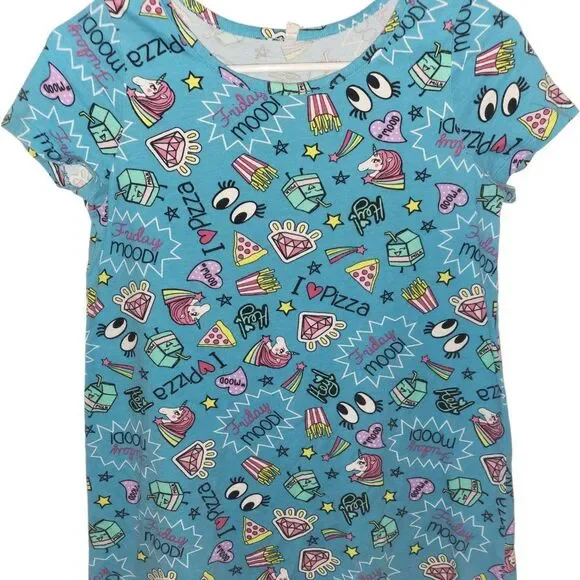 Fabkids Turquoise Doodle Print T-Shirt Dress XXL Girls 14/16 - Picture 1 of 4